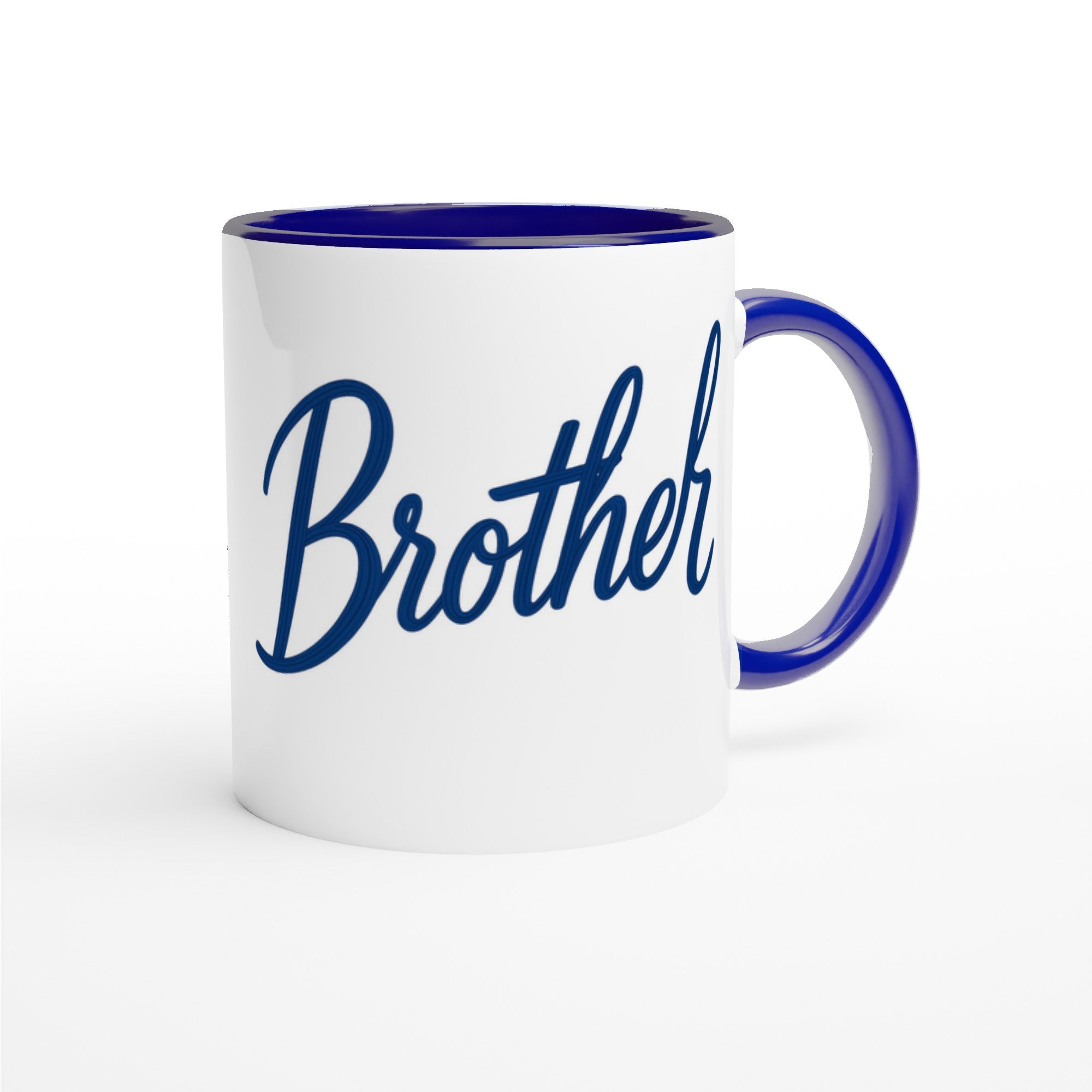 Brother Mug - Blue Brush Script Mug with Heart – Blue Calligraphy 11oz Coffee Cup – Gift for Brother, Birthday or Everyday Surprise