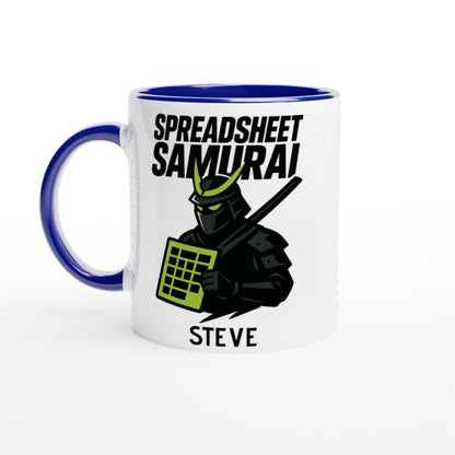 Spreadsheet Samurai Mug – Funny Office Coffee Cup | 11oz Gift for Excel Nerds, Data Analysts &amp; Accountants | Geeky Productivity Humor Ceramic Blue