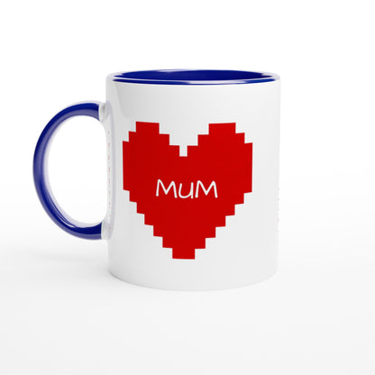 Custom Pixel Heart Mug – Retro Gamer Coffee Cup, 11oz Personalized Mug, 8-Bit Valentine Gift for Him or Her Ceramic Blue
