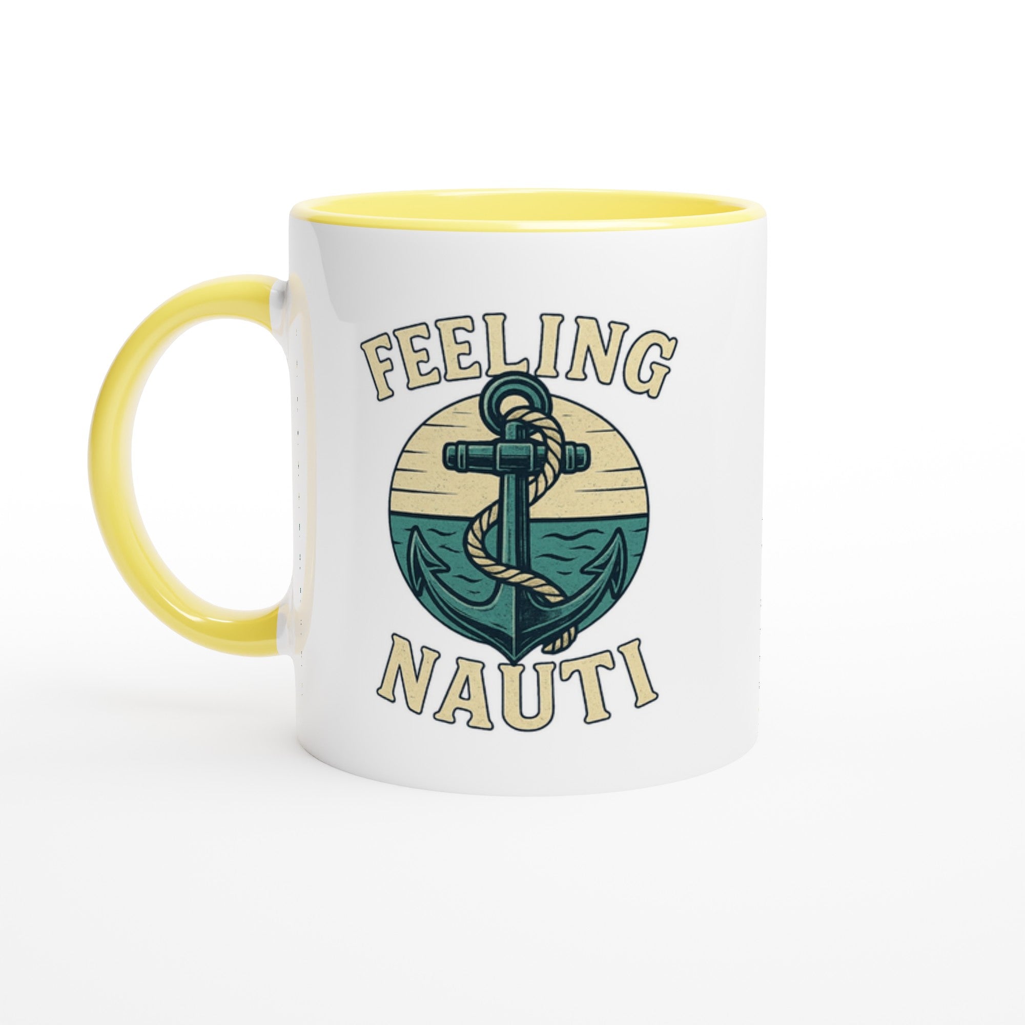 Feeling Nauti Mug - Ceramic Coffee Cup for Sailors &amp; Sea Lovers - Nautical Gift Ceramic Yellow