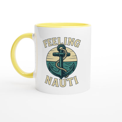Feeling Nauti Mug - Ceramic Coffee Cup for Sailors &amp; Sea Lovers - Nautical Gift Ceramic Yellow