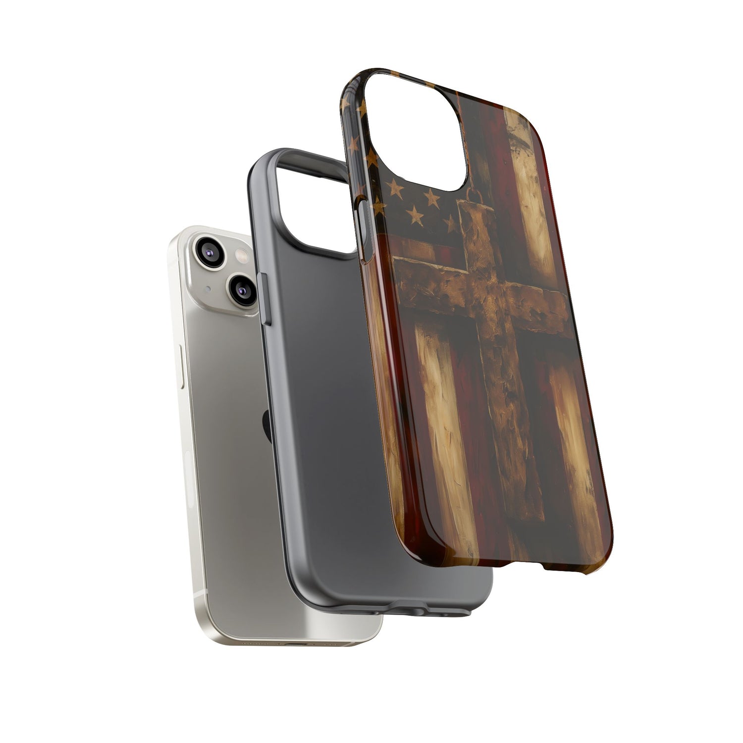 Forged in Faith Phone Case - Rustic Gold Cross &amp; American Flag | Patriotic Christian Case for iPhone, Samsung &amp; Pixel