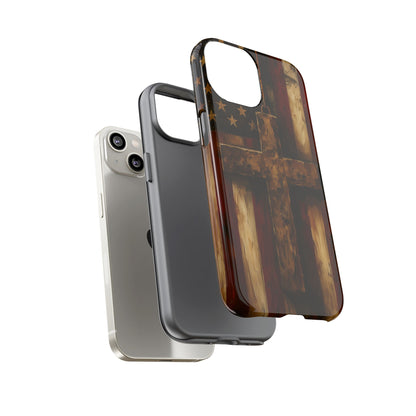 Forged in Faith Phone Case - Rustic Gold Cross &amp; American Flag | Patriotic Christian Case for iPhone, Samsung &amp; Pixel