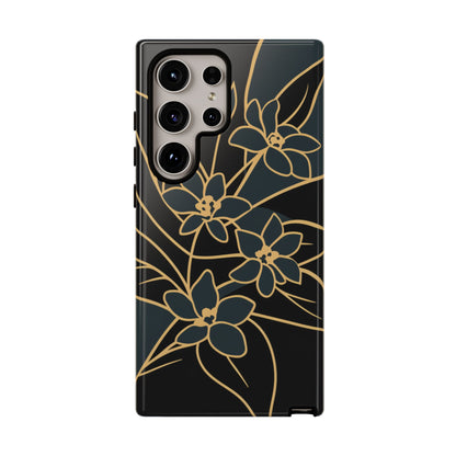Golden Bloom - Elegant Floral Line Art Phone Case Samsung Galaxy S24 Ultra Glossy