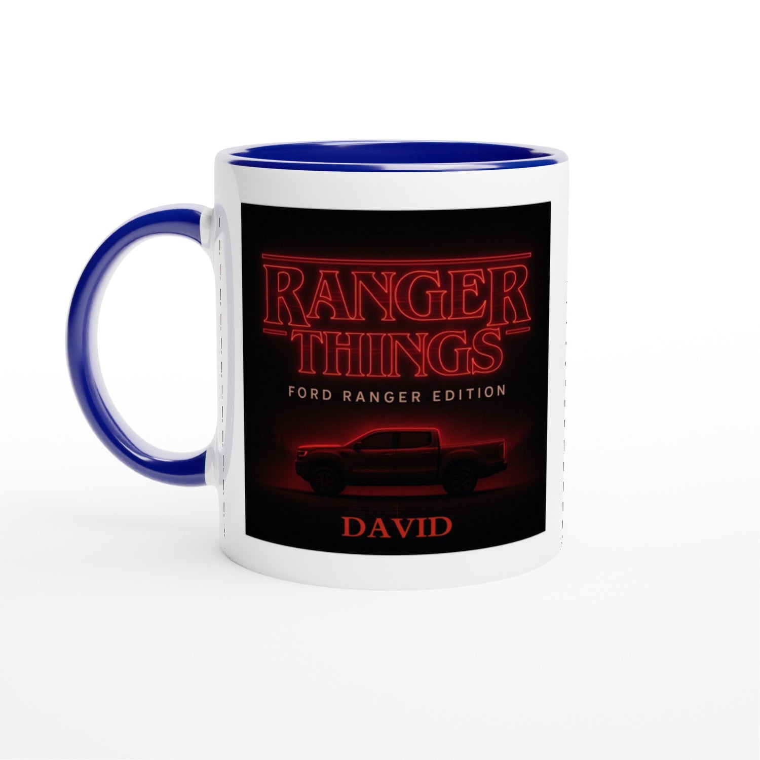Personalized Ford Ranger Things Mug - Custom Offroad Car Lover Gift | 11oz Ceramic - Inspired by Stranger Things Ceramic Blue