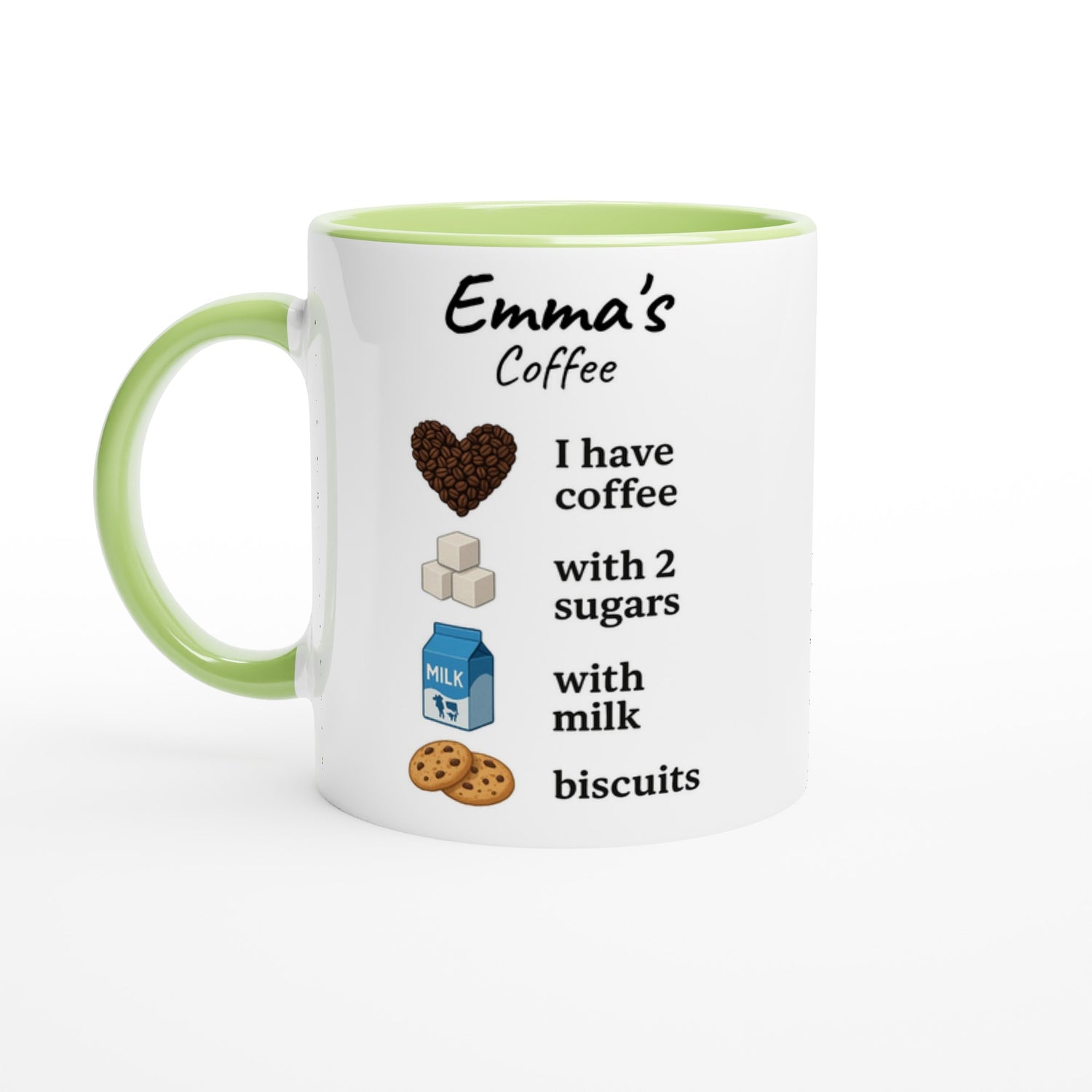 Personalized Coffee Mug - Custom Name Mug with Colorful Rim - Perfect Gift for Coffee Lovers Ceramic Green