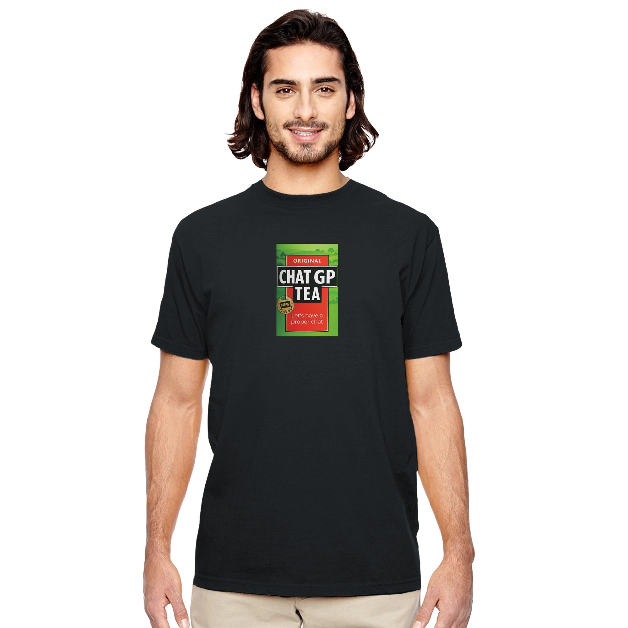 Chat GP Tea - Humorous Top for Tea Lovers &amp; ChatGPT AI Fans - Organic Unisex Crewneck T-shirt Black S