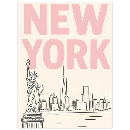 Preppy NYC Skyline Print - Pink Minimalist Wall Art for Girly Dorm - Girly Dorm Room 15x20 cm 6x8″