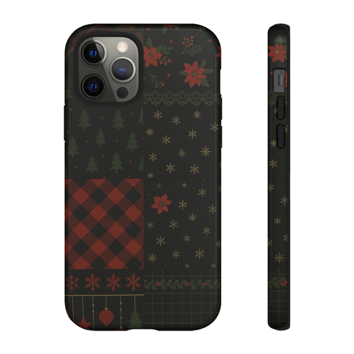 Black Festive Phone Case - Christmas Phone Cover - Tough Design iPhone 12 Pro Glossy