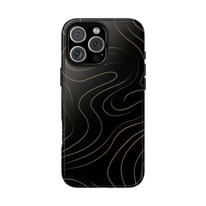 Noir Topograph - Black Minimalist Line Art Phone Case iPhone 16 Pro Max Glossy