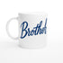 Brother Mug - Blue Brush Script Mug with Heart – Blue Calligraphy 11oz Coffee Cup – Gift for Brother, Birthday or Everyday Surprise Ceramic White