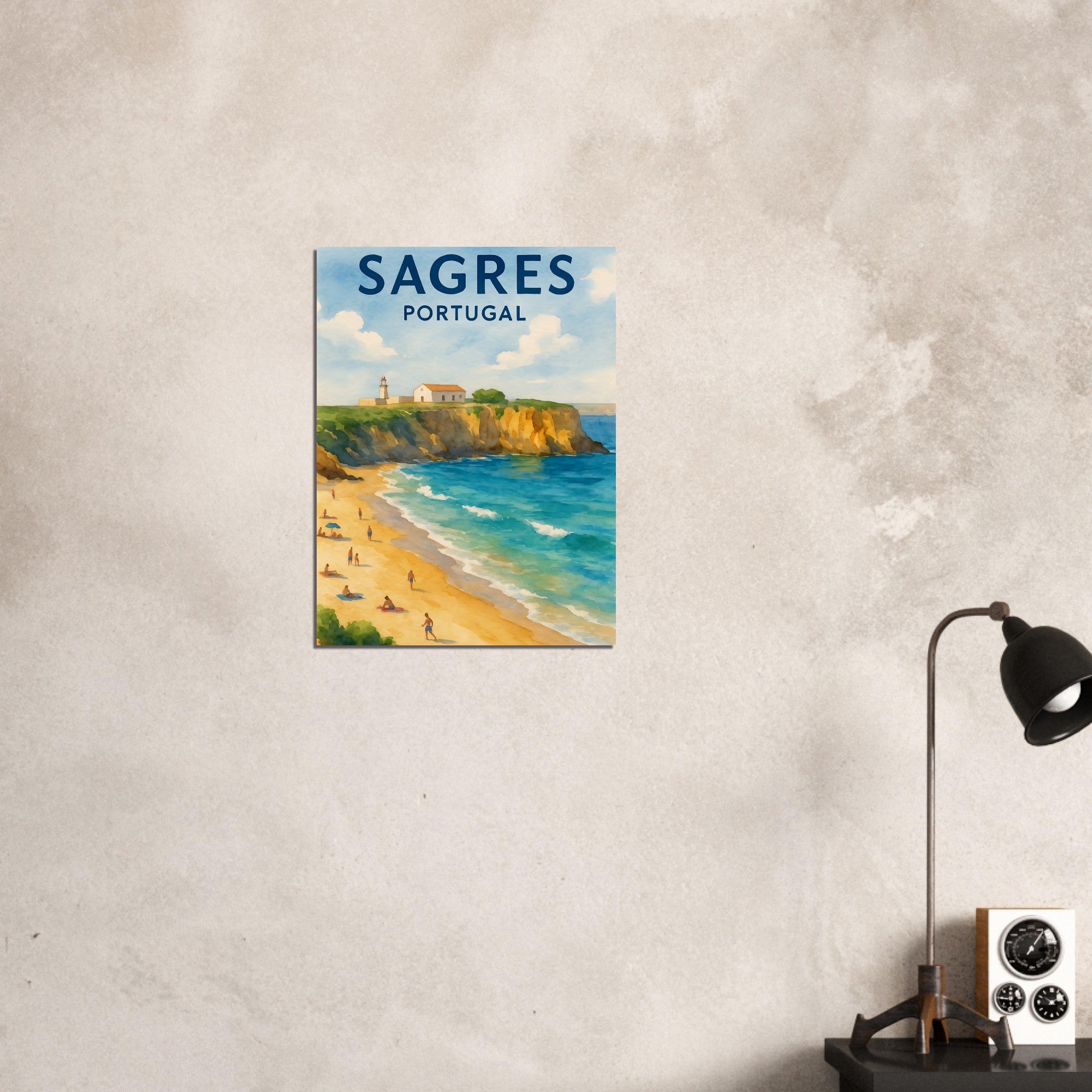 Sagres Portugal Beach Art Print – Coastal Watercolor Poster, Unframed Travel Wall Art in A3/A4 Sizes 45x60 cm 18x24″