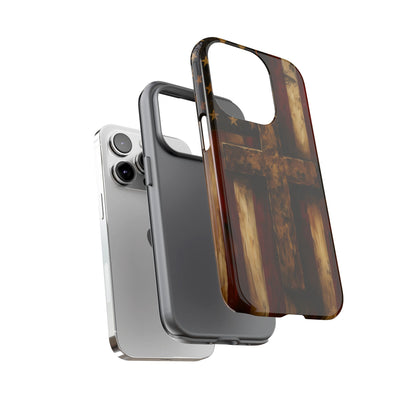 Forged in Faith Phone Case - Rustic Gold Cross &amp; American Flag | Patriotic Christian Case for iPhone, Samsung &amp; Pixel