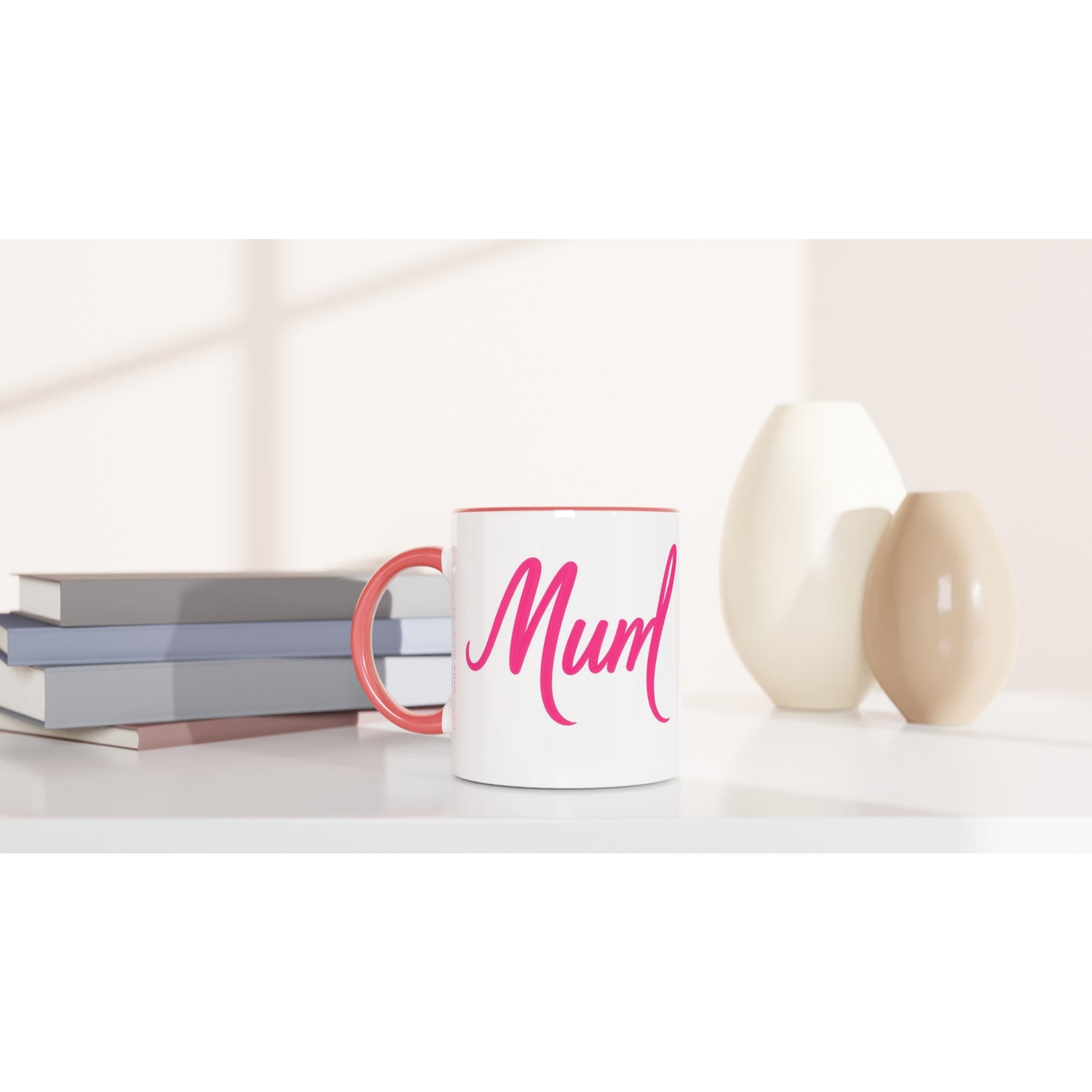 Mum Mug - Blue Brush Script Mug with Heart – Bold Blue Calligraphy 11oz Coffee Cup – Mother’s Day or Birthday Gift for Mum