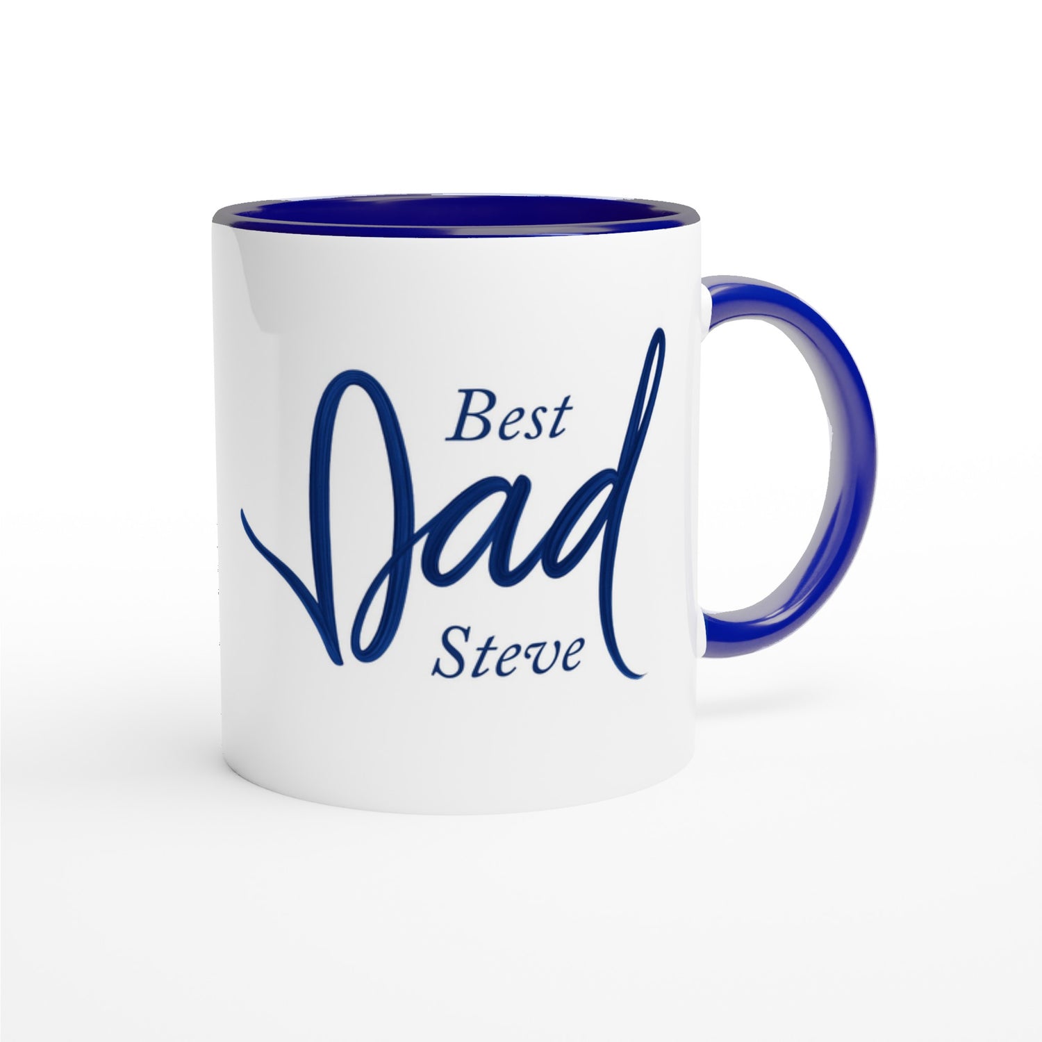 Dad Mug - Blue Brush Script Mug with Heart – Elegant Blue Calligraphy 11oz Coffee Cup – Father’s Day or Birthday Gift for Dad