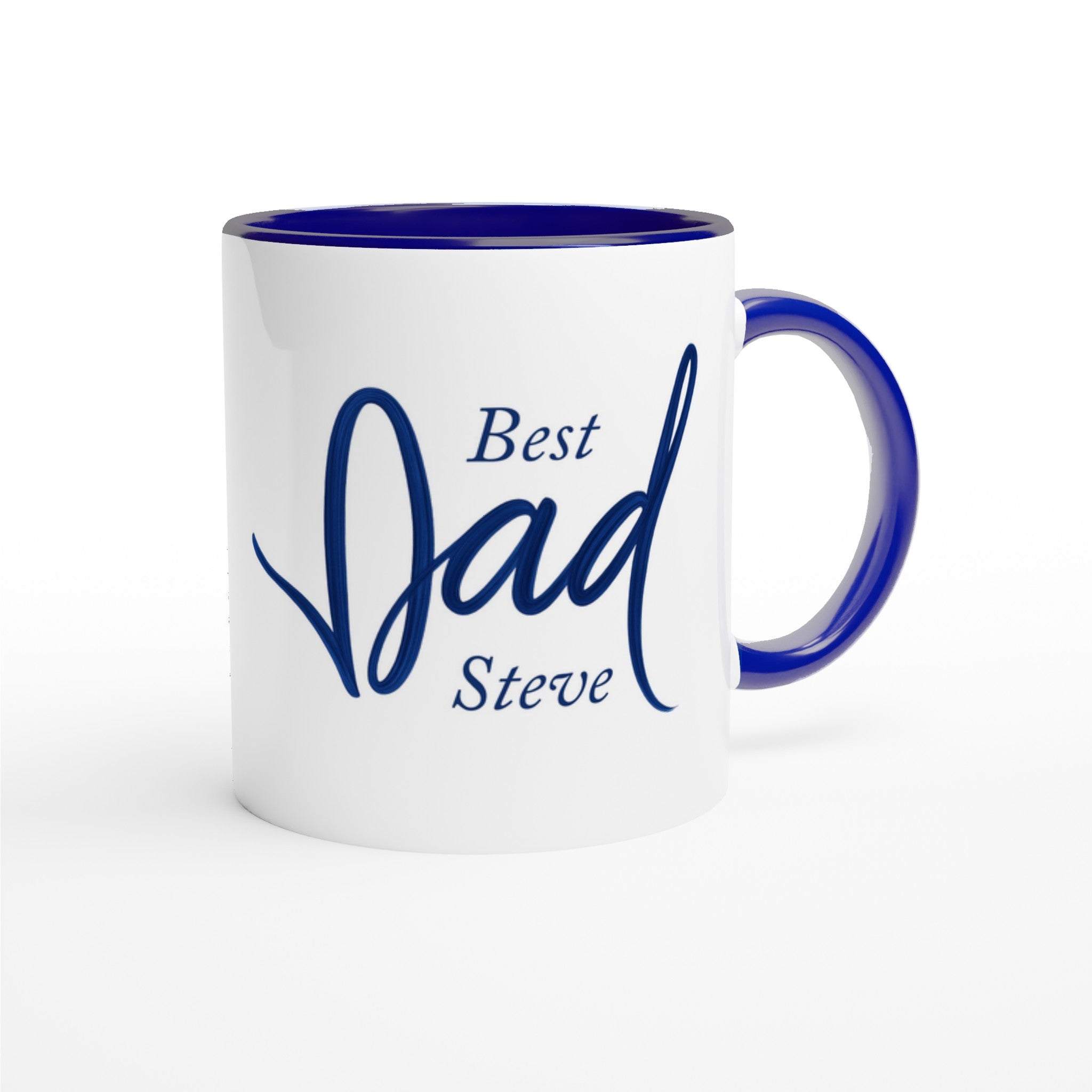 Dad Mug - Blue Brush Script Mug with Heart – Elegant Blue Calligraphy 11oz Coffee Cup – Father’s Day or Birthday Gift for Dad