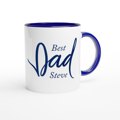Dad Mug - Blue Brush Script Mug with Heart – Elegant Blue Calligraphy 11oz Coffee Cup – Father’s Day or Birthday Gift for Dad