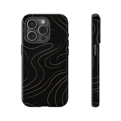 Noir Topograph - Black Minimalist Line Art Phone Case iPhone 15 Pro Glossy