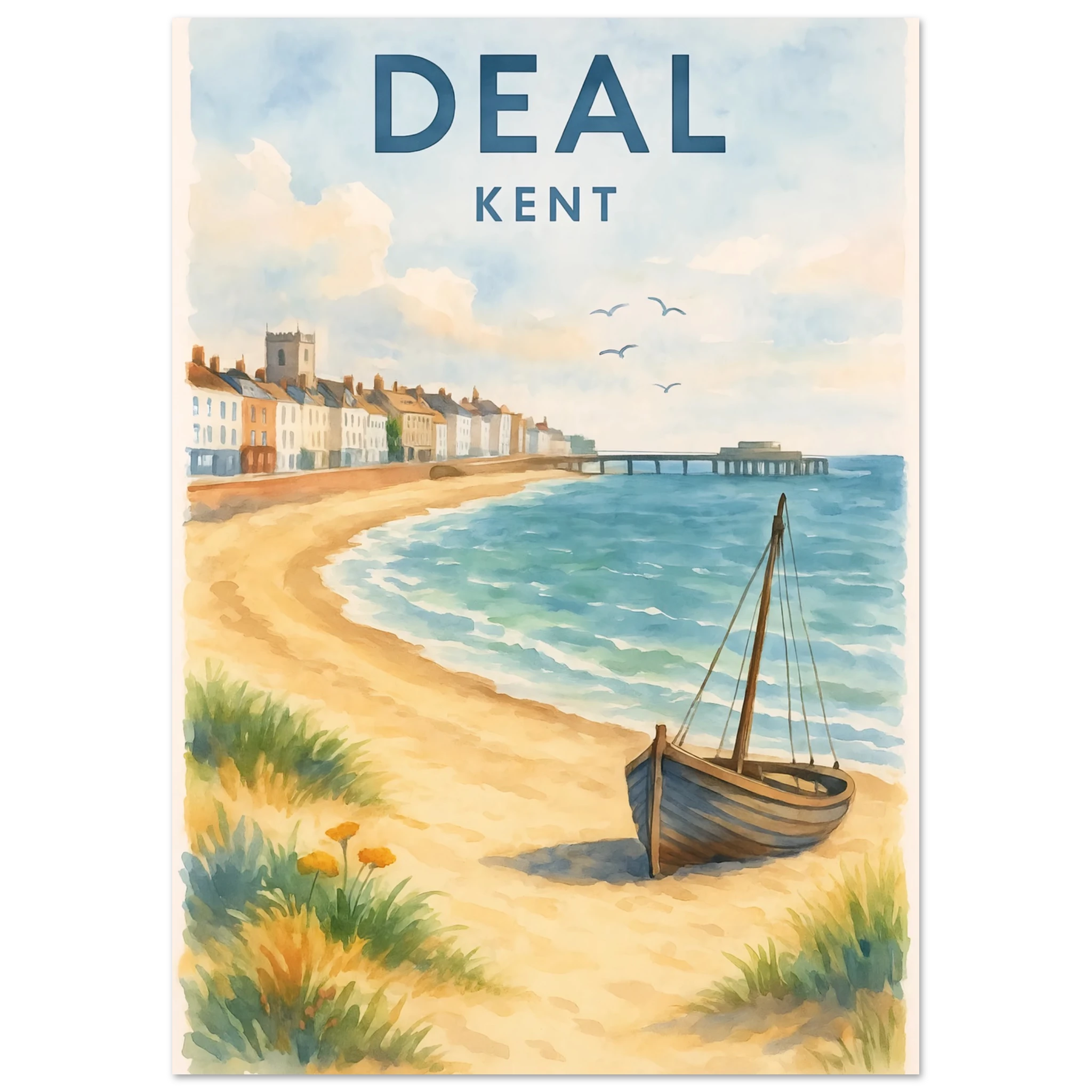 Kent Travel Poster | Watercolor Kentish Wall Art Print 21x29.7 cm 8x12"