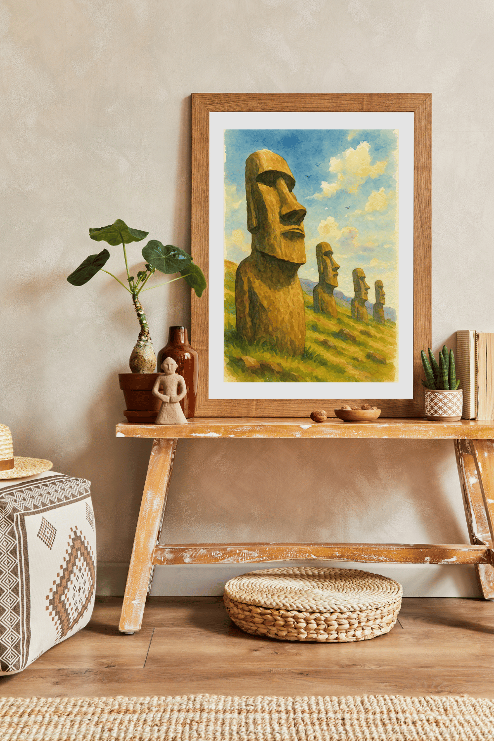 Moai Guardians: Easter Island Watercolor Art Print