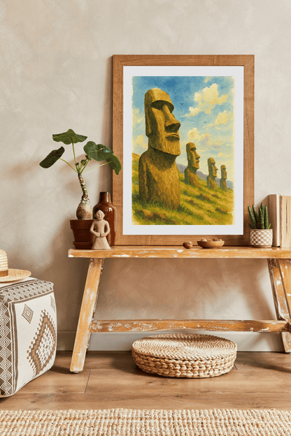 Moai Guardians: Easter Island Watercolor Art Print