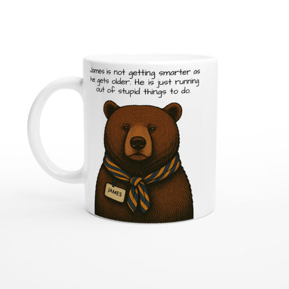 Wise Bear Mug – Vintage Bear Illustration with Scarf – Custom Bear Tag – Funny 11oz Coffee Mug – Gift for Him – Quirky Animal Lover Gift Ceramic White