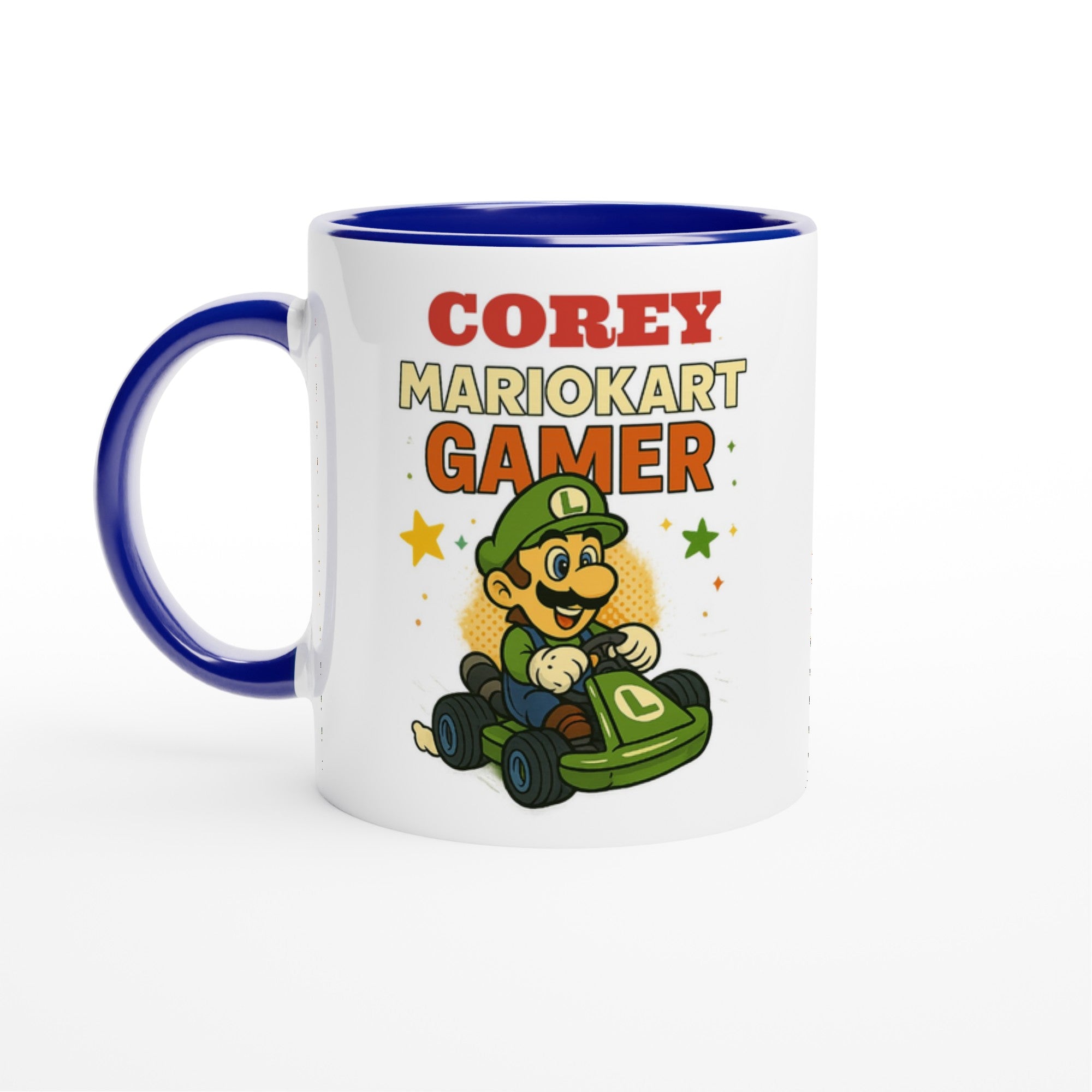 Personalized Mario Kart Gamer Mug - Luigi Mug - Funny Gift for Gamers - 11oz Ceramic Coffee Cup Ceramic Blue