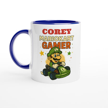 Personalized Mario Kart Gamer Mug - Luigi Mug - Funny Gift for Gamers - 11oz Ceramic Coffee Cup Ceramic Blue
