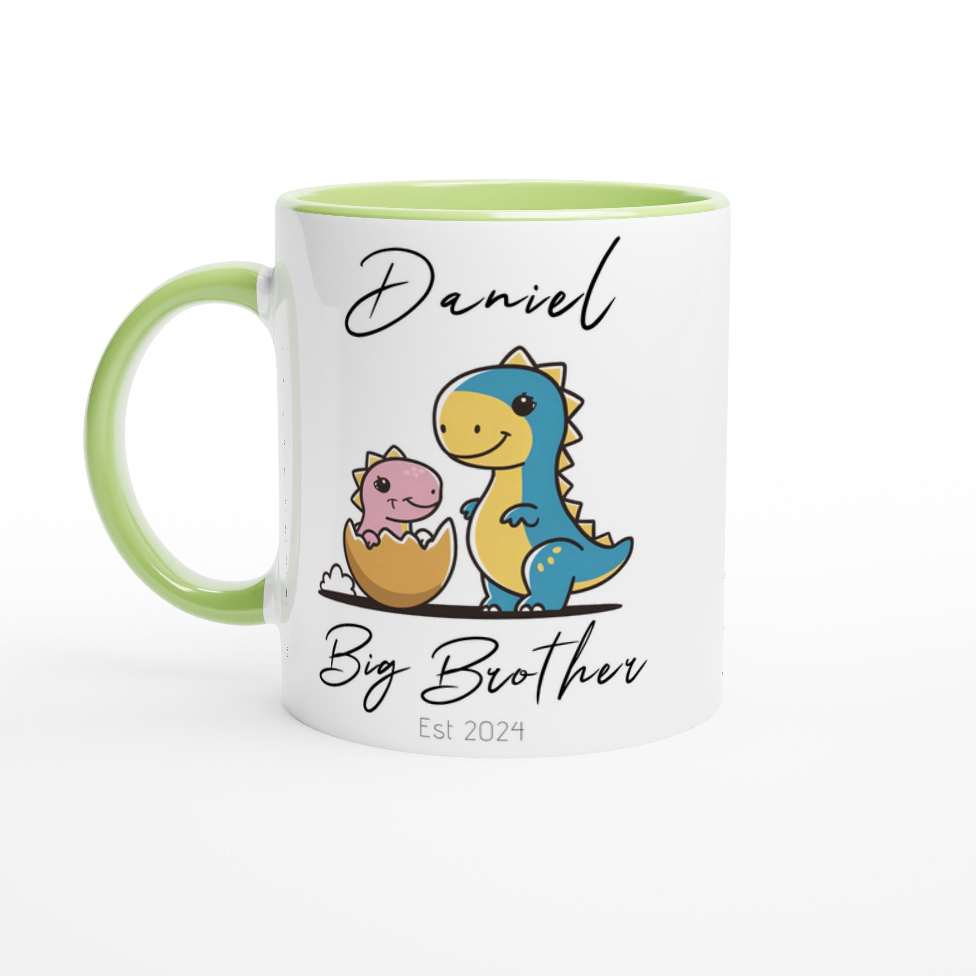 Personalized Dinosaur Big Brother Mug - Custom Name Printed Ceramic Cup | Pregnancy Announcement Gift 11oz Ceramic Green