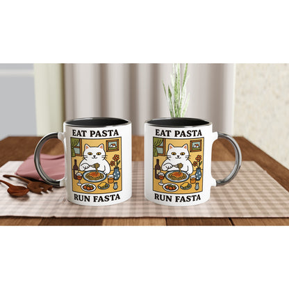 Eat Pasta Run Fasta Mug - Cute Cat Lover Gift - 11oz Ceramic Cup for Coffee &amp; Tea
