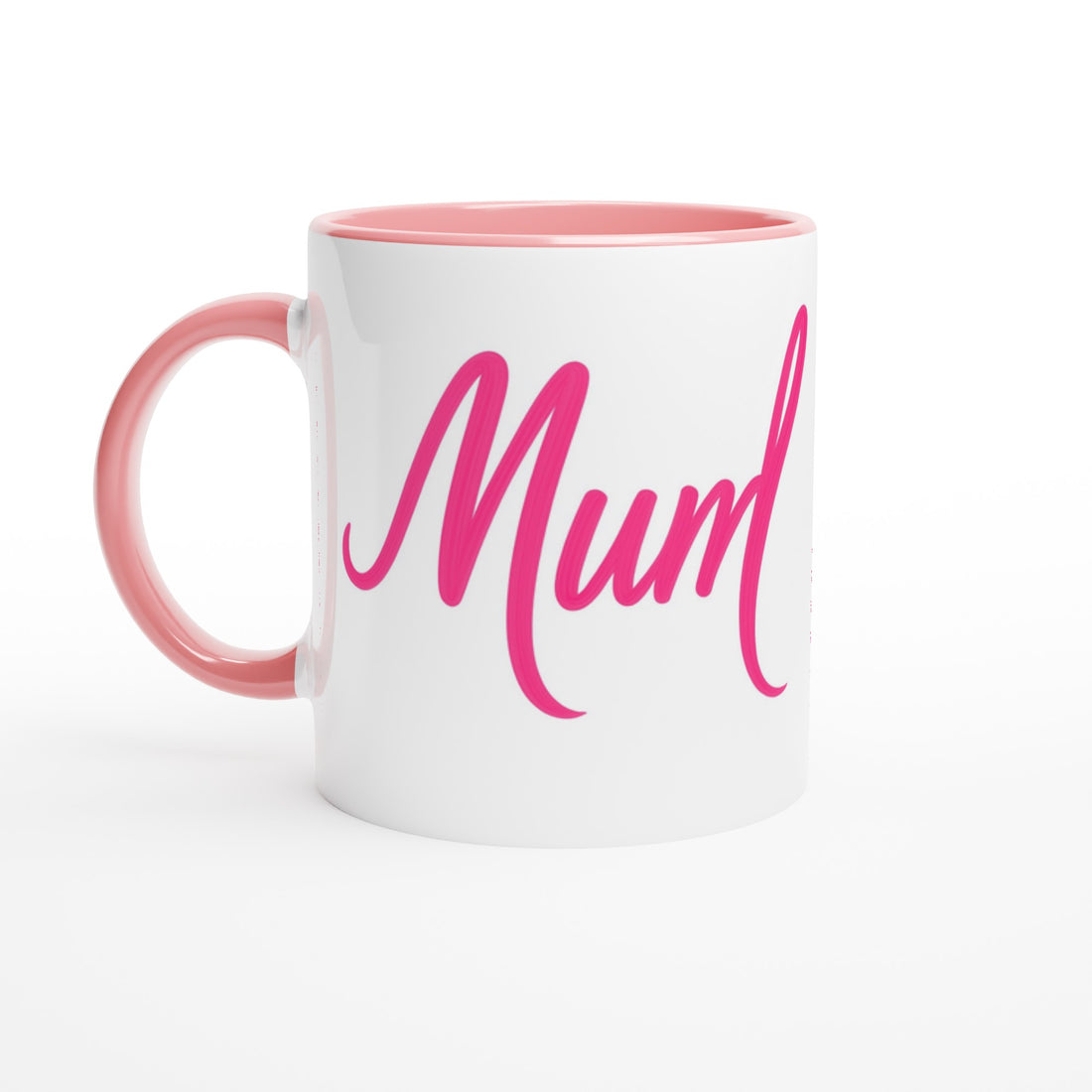 Mum Mug - Blue Brush Script Mug with Heart – Bold Blue Calligraphy 11oz Coffee Cup – Mother’s Day or Birthday Gift for Mum Ceramic Pink