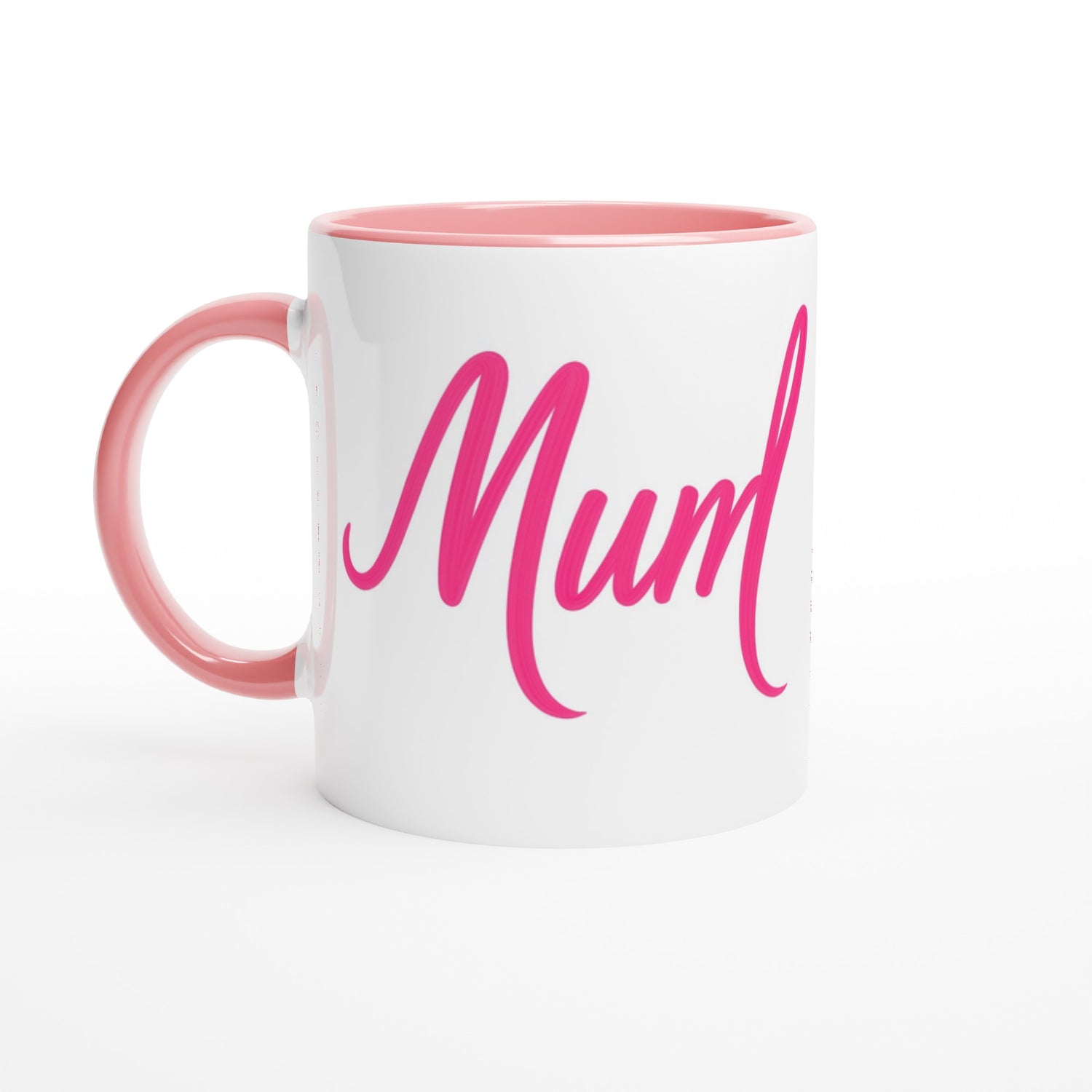 Mum Mug - Blue Brush Script Mug with Heart – Bold Blue Calligraphy 11oz Coffee Cup – Mother’s Day or Birthday Gift for Mum Ceramic Pink