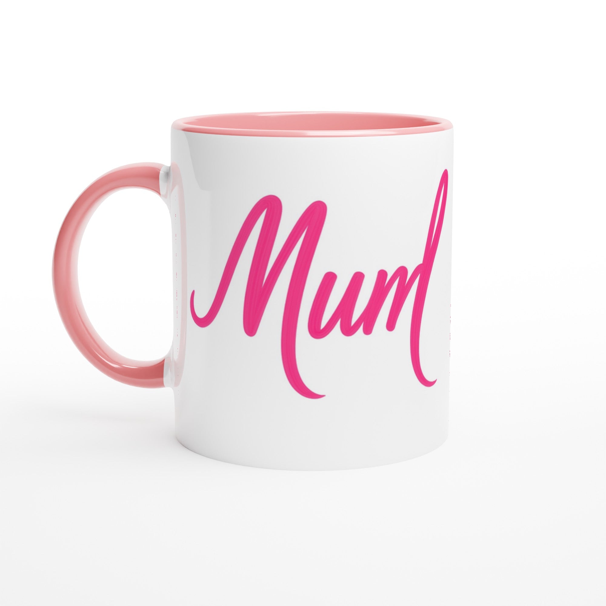 Mum Mug - Blue Brush Script Mug with Heart – Bold Blue Calligraphy 11oz Coffee Cup – Mother’s Day or Birthday Gift for Mum Ceramic Pink