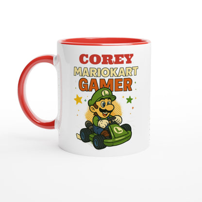 Personalized Mario Kart Gamer Mug - Luigi Mug - Funny Gift for Gamers - 11oz Ceramic Coffee Cup Ceramic Red