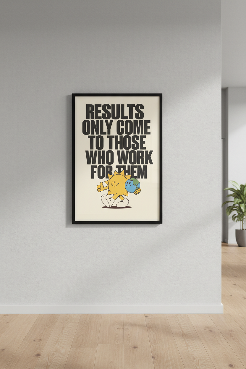 Results Only Come - Sun &amp; Earth Retro Motivational Art Print
