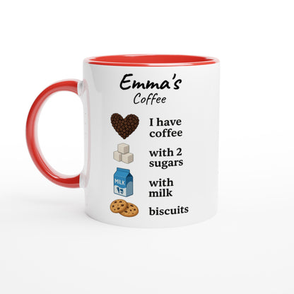 Personalized Coffee Mug - Custom Name Mug with Colorful Rim - Perfect Gift for Coffee Lovers Ceramic Red