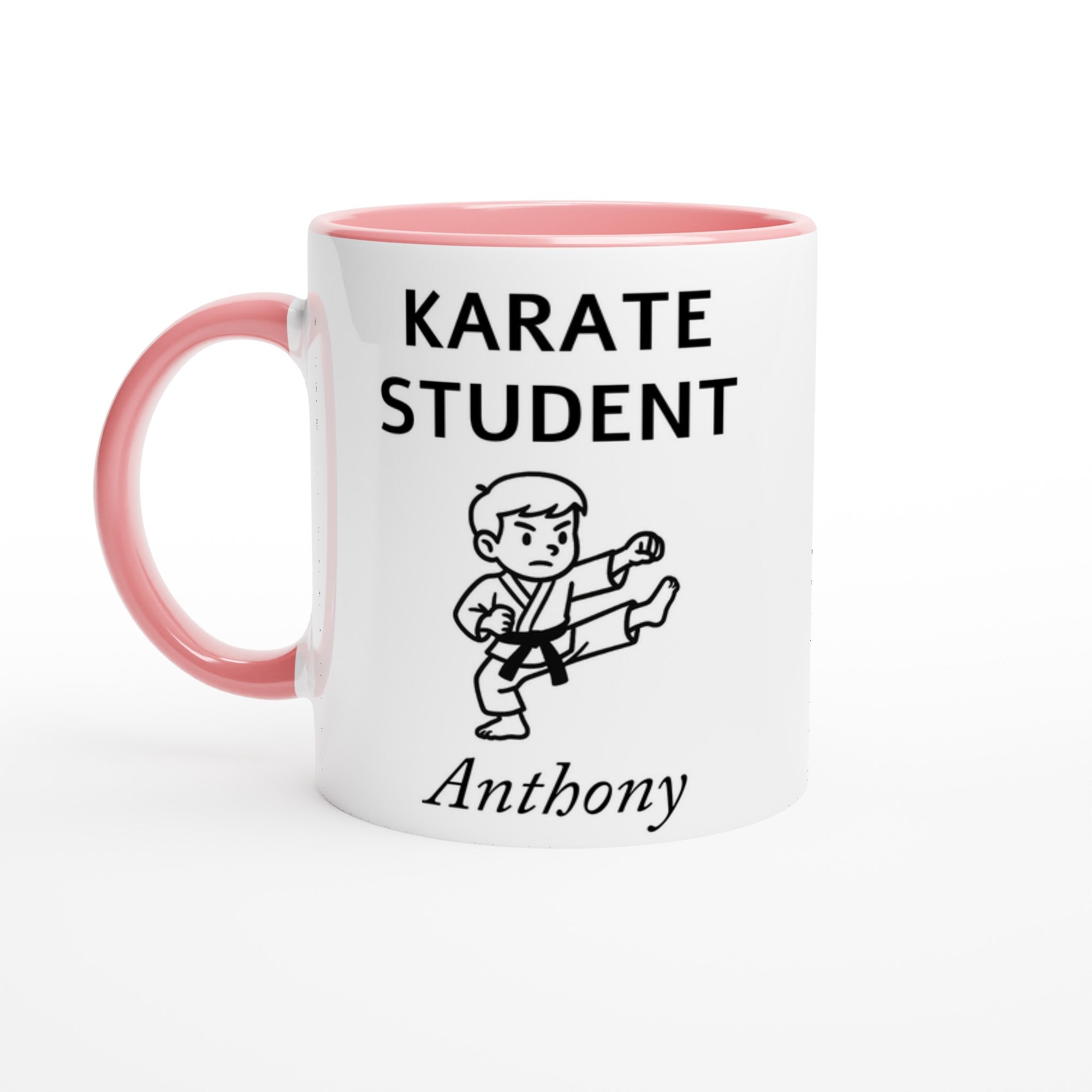 Personalized Karate Student Mug - Custom Name Coffee Cup - Perfect Gift for Karate Enthusiasts Ceramic Pink
