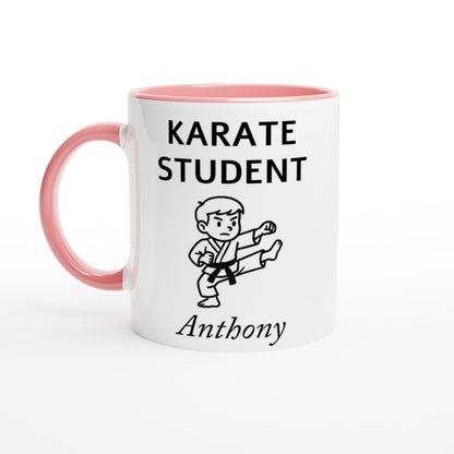 Personalized Karate Student Mug - Custom Name Coffee Cup - Perfect Gift for Karate Enthusiasts Ceramic Pink