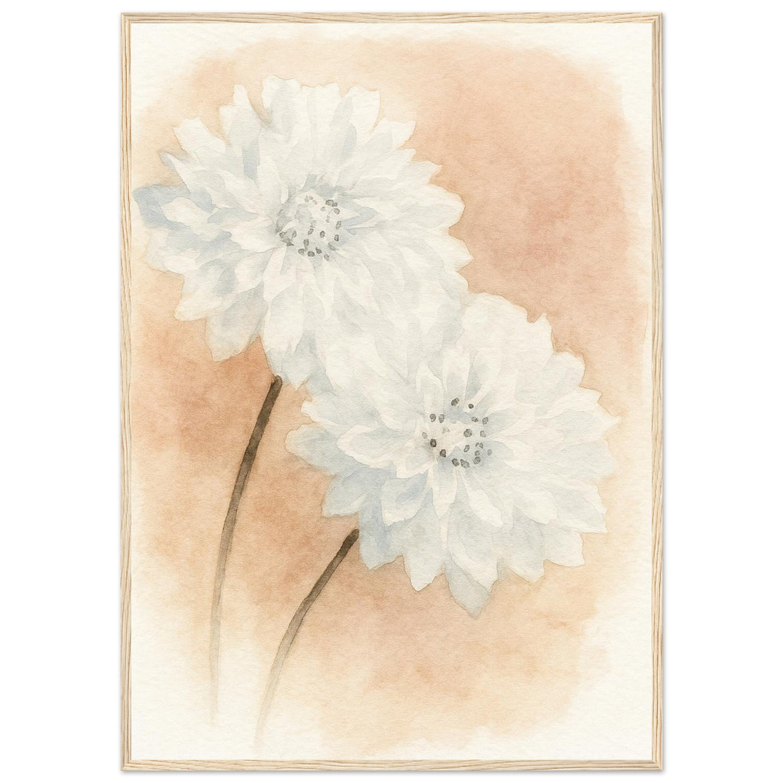 Soft White Dahlia Watercolor Art Print - Elegant Floral Botanical Wall Art