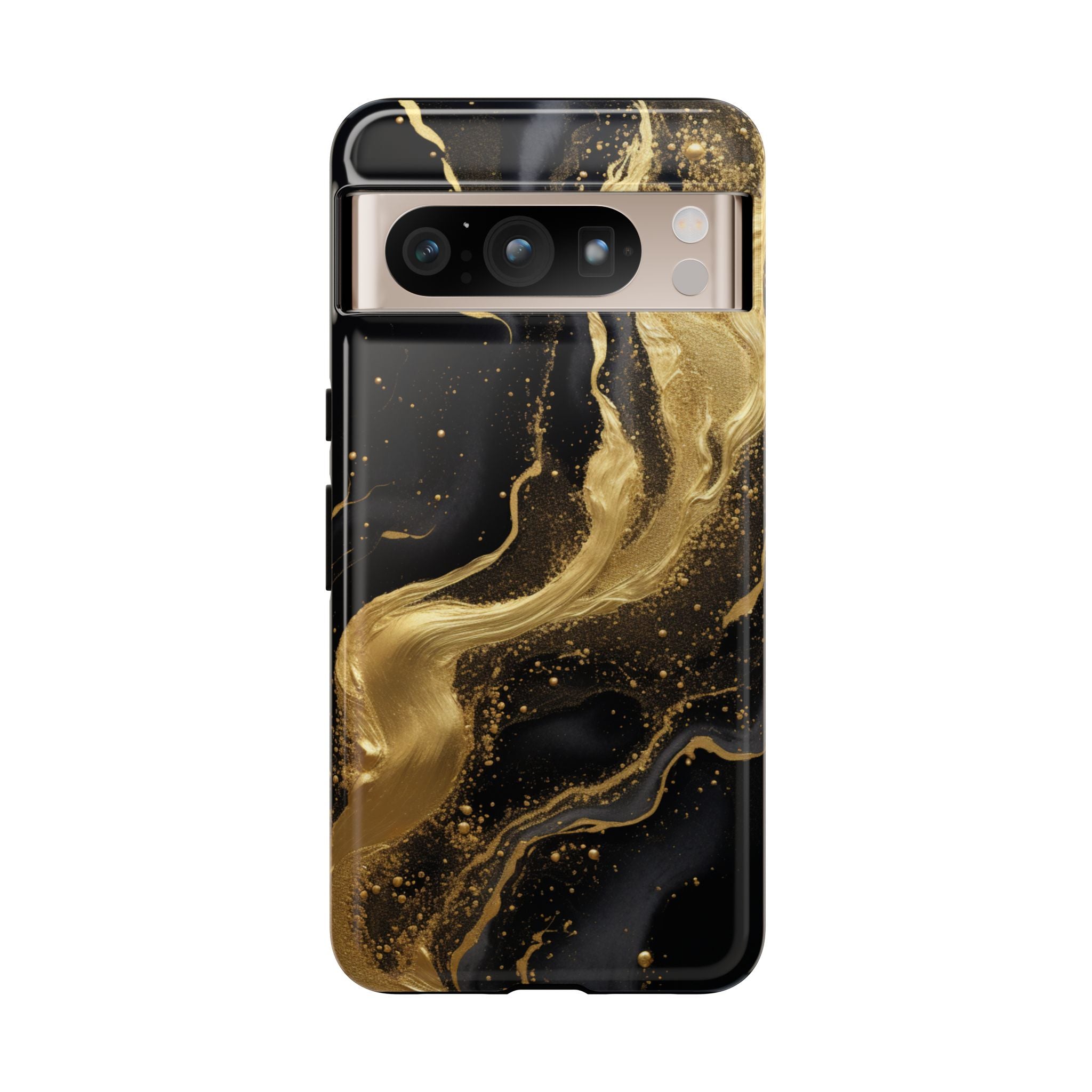 Golden Flow - Black &amp; Gold Marble Luxe Phone Case Google Pixel 8 Pro Glossy