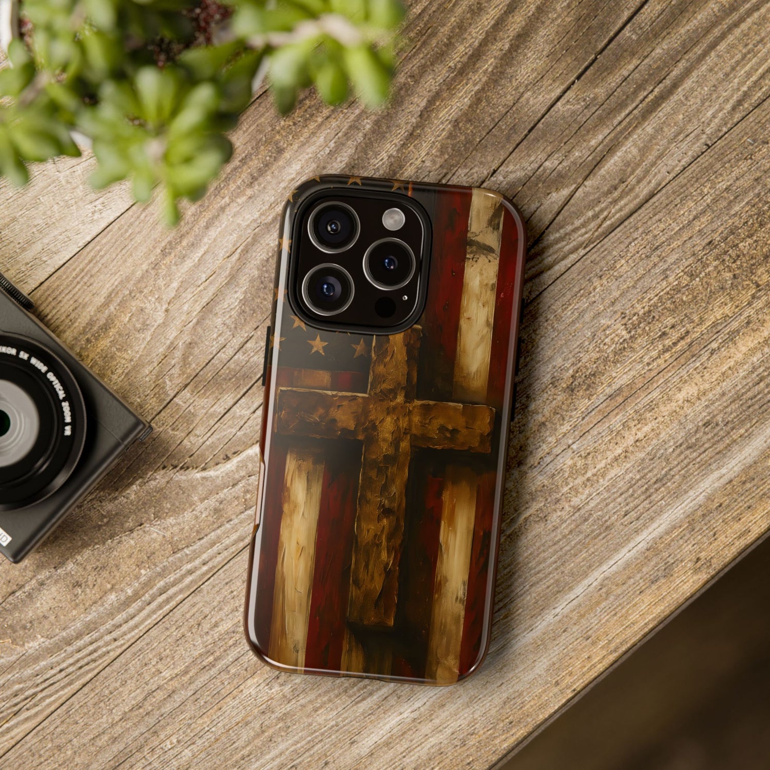Forged in Faith Phone Case - Rustic Gold Cross &amp; American Flag | Patriotic Christian Case for iPhone, Samsung &amp; Pixel
