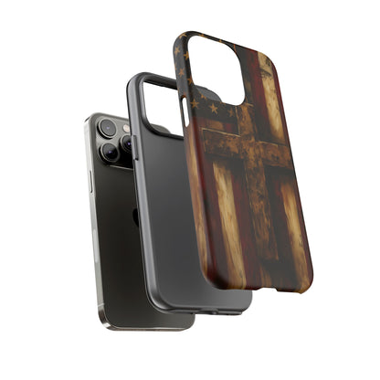 Forged in Faith Phone Case - Rustic Gold Cross &amp; American Flag | Patriotic Christian Case for iPhone, Samsung &amp; Pixel