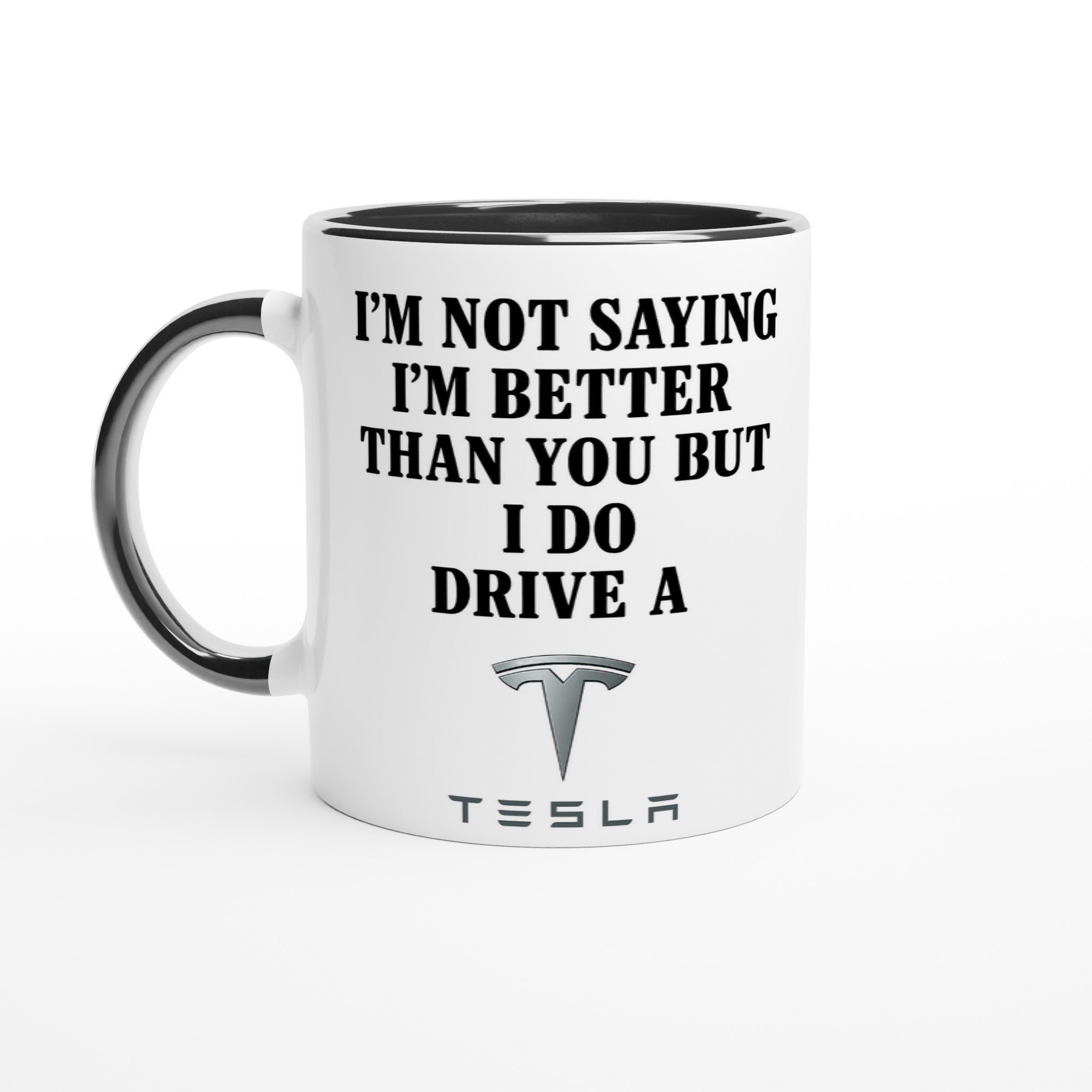 Personalized Tesla Mug - Custom Car Lover Gift - 11oz Ceramic Coffee Cup Ceramic Black
