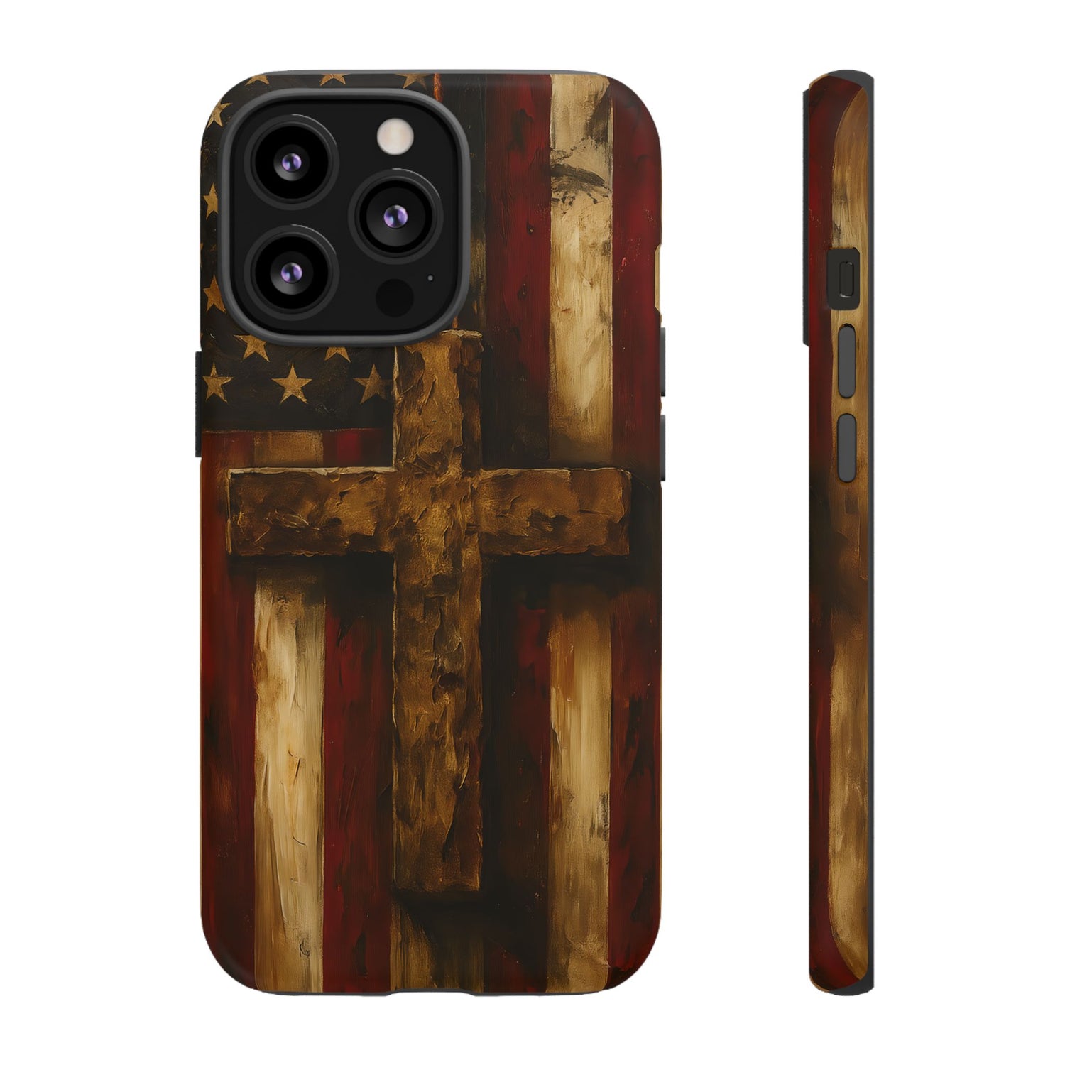Forged in Faith Phone Case - Rustic Gold Cross &amp; American Flag | Patriotic Christian Case for iPhone, Samsung &amp; Pixel iPhone 13 Pro Matte