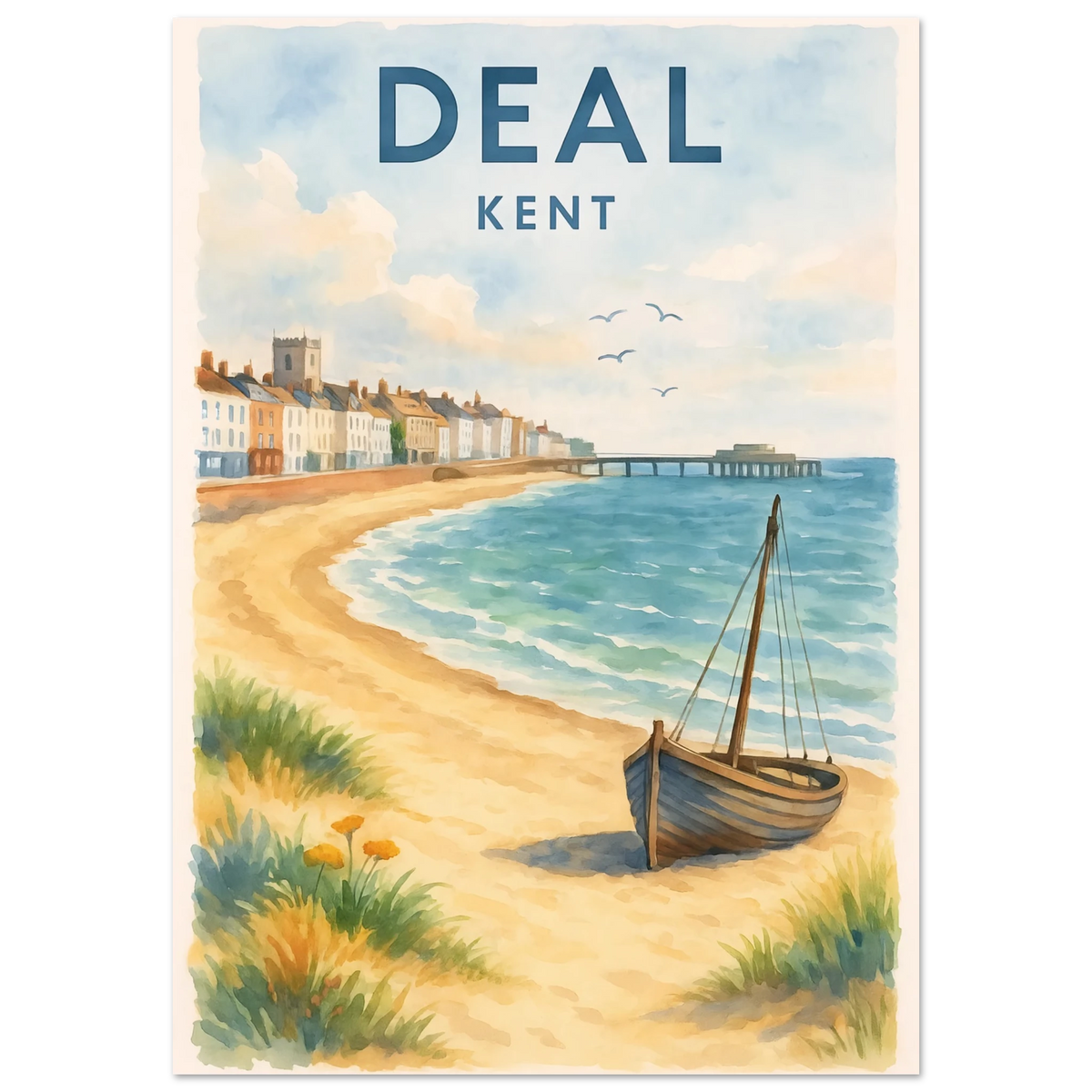 Kent Travel Poster | Watercolor Kentish Wall Art Print A1 (59.4 x 84.1 cm)
