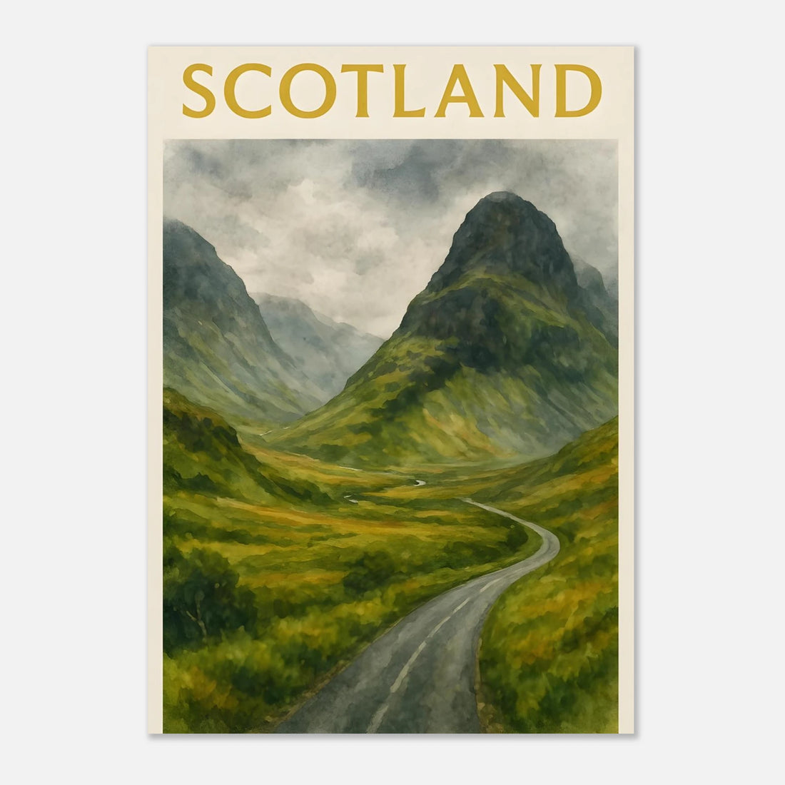 Glencoe Scotland Travel Poster - Watercolor Landscape Print, Misty Highland Wall Art, Scottish Mountain Valley Decor,A1 A2 A3 A4 21x29.7 cm 8x12"