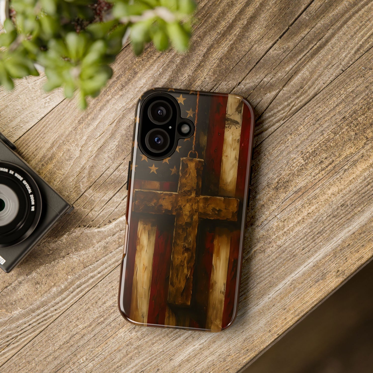 Forged in Faith Phone Case - Rustic Gold Cross &amp; American Flag | Patriotic Christian Case for iPhone, Samsung &amp; Pixel