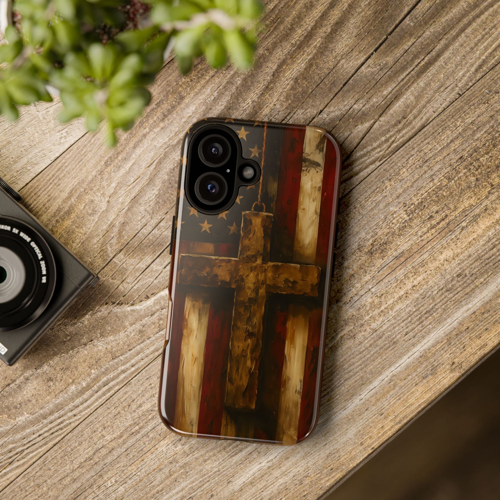 Forged in Faith Phone Case - Rustic Gold Cross &amp; American Flag | Patriotic Christian Case for iPhone, Samsung &amp; Pixel