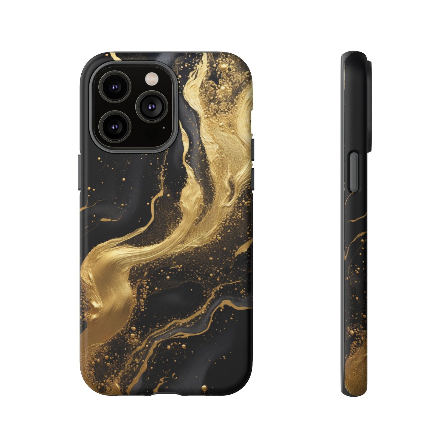 Golden Flow - Black &amp; Gold Marble Luxe Phone Case iPhone 14 Pro Max Matte