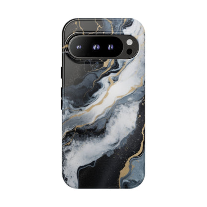Celestial Marble Phone Case - Black &amp; Gold Swirl Design Google Pixel 9 Pro Glossy